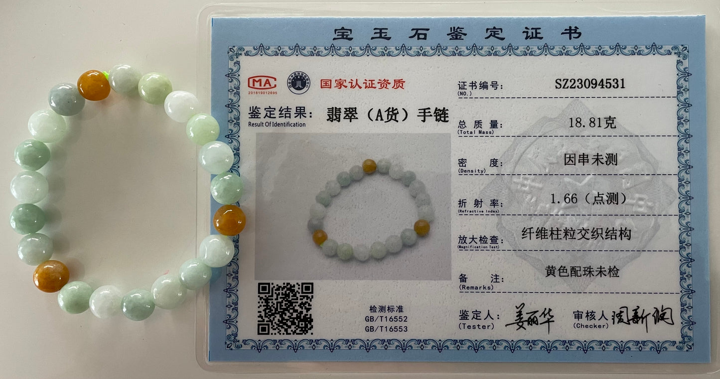 100% Untreated Certified Genuine Type A Burmese Jadeite, Round Jadeite Jade Beads Bracelet, Grade A Jadeite, Burma Jadeite