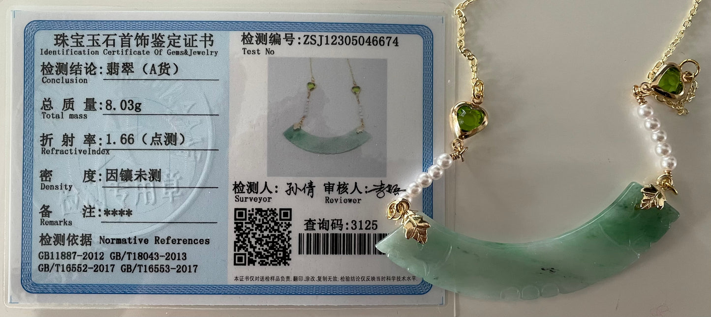 Green Jadeite, 100% Untreated Certified Genuine Type A Burmese Jadeite, Yuheng Jadeite Jade Pendant Necklace, Grade A Jadeite, Burma Jadeite