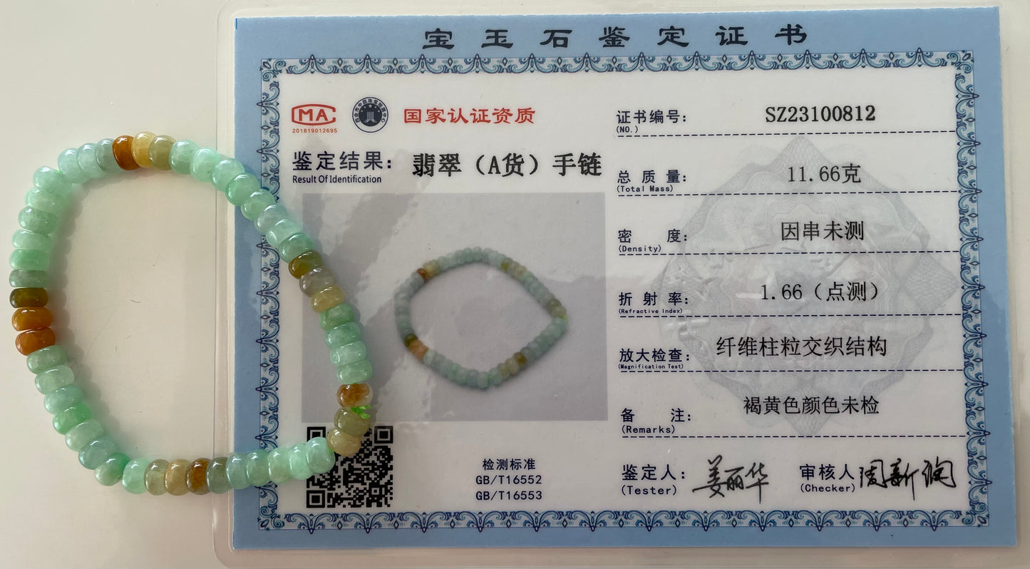 Icy Jadeite, 100% Untreated Certified Genuine Type A Burmese Jadeite, Abacus Jadeite Jade Beads Bracelet, Grade A Jadeite, Burma Jadeite