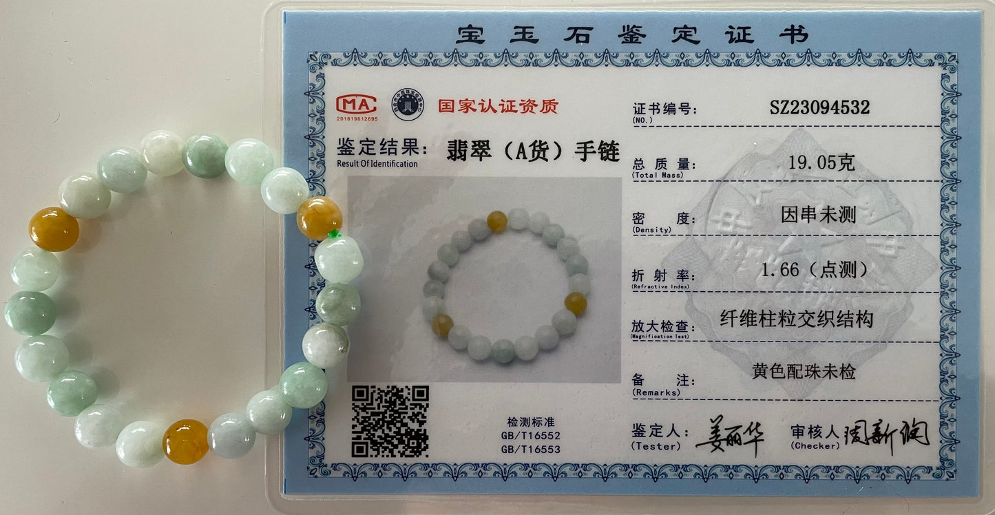 100% Untreated Certified Genuine Type A Burmese Jadeite, Round Jadeite Jade Beads Bracelet, Grade A Jadeite, Burma Jadeite