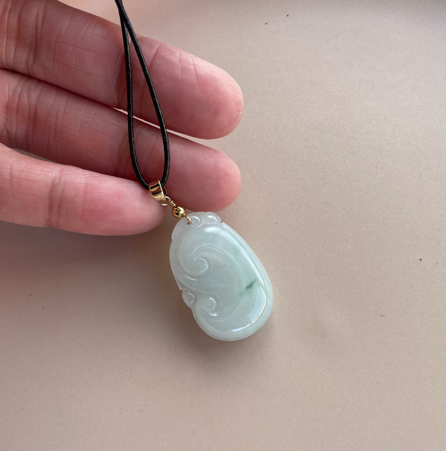 Icy Jadeite Floating Green, 100% Untreated Certified Genuine Type A Burmese Jadeite, Ruyi Jadeite Jade Pendant Necklace, Grade A Jadeite, Burma Jadeite