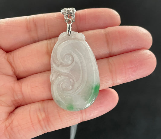 Milky Jadeite Floating Green, 100% Untreated Certified Genuine Type A Burmese Jadeite, Ruyi Jadeite Jade Pendant Necklace, Grade A Jadeite, Burma Jadeite