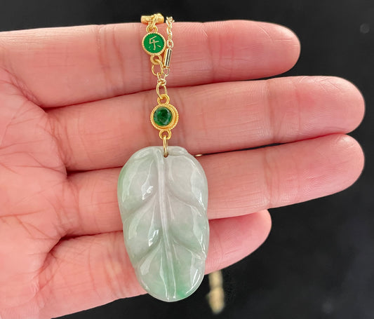 Green Jadeite, 100% Untreated Certified Genuine Type A Burmese Jadeite, Leaf Jadeite Jade Pendant Necklace, Grade A Jadeite, Burma Jadeite