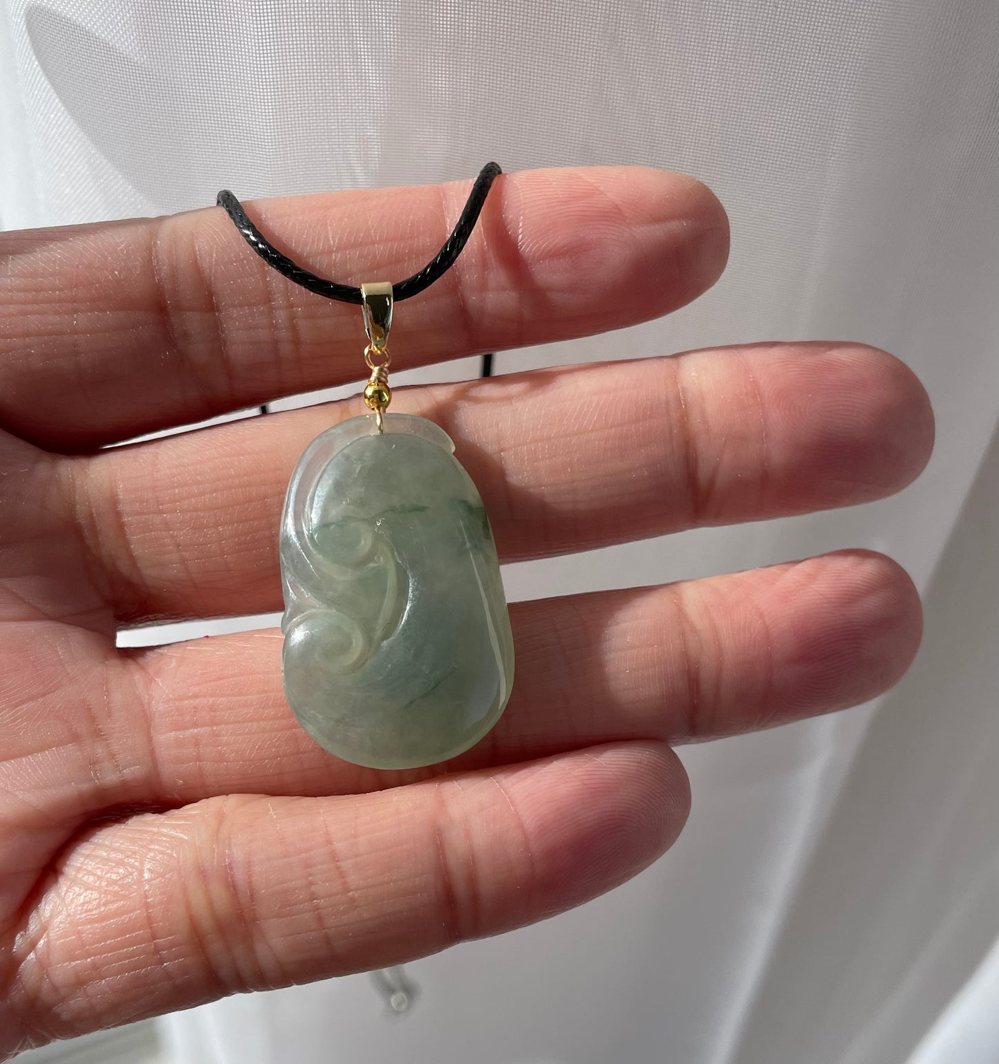 Icy Green Jadeite, 100% Untreated Certified Genuine Type A Burmese Jadeite, Ruyi Jadeite Jade Pendant Necklace, Grade A Jadeite, Burma Jadeite