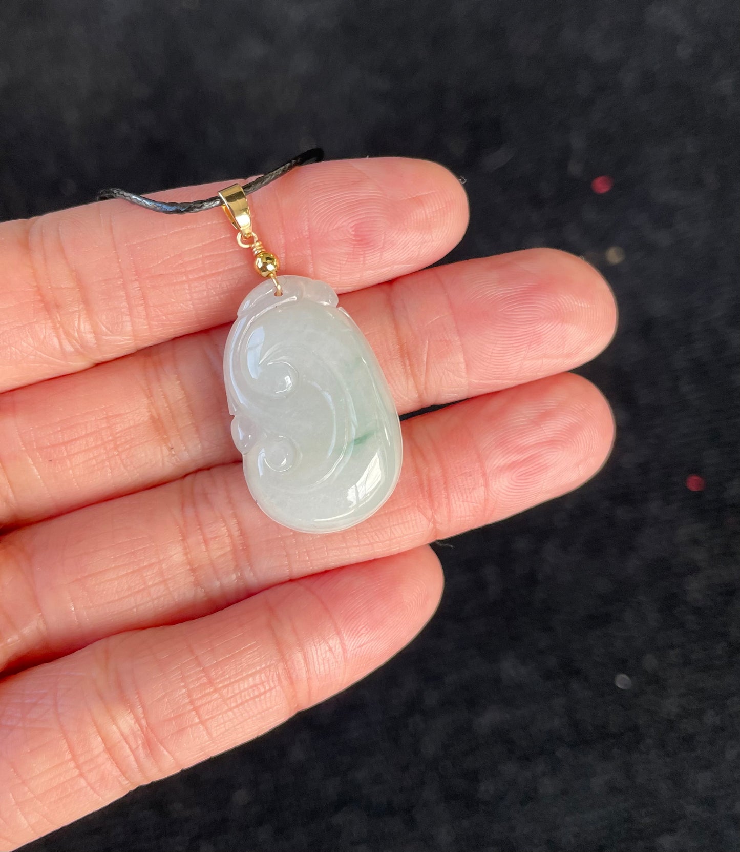 Icy Jadeite Floating Green, 100% Untreated Certified Genuine Type A Burmese Jadeite, Ruyi Jadeite Jade Pendant Necklace, Grade A Jadeite, Burma Jadeite