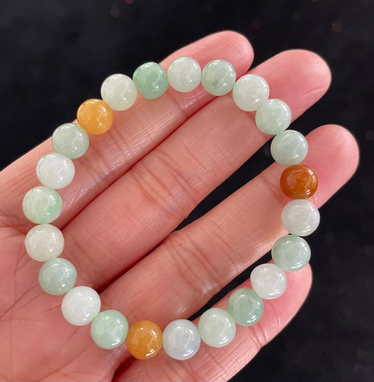 100% Untreated Certified Genuine Type A Burmese Jadeite, Round Jadeite Jade Beads Bracelet, Grade A Jadeite, Burma Jadeite