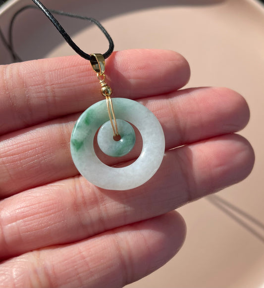 Jadeite Floating Green, 100% Untreated Certified Genuine Type A Burmese Jadeite, Child and Mother Ring Pendant Necklace Jadeite, Grade A Jadeite, Burma Jadeite