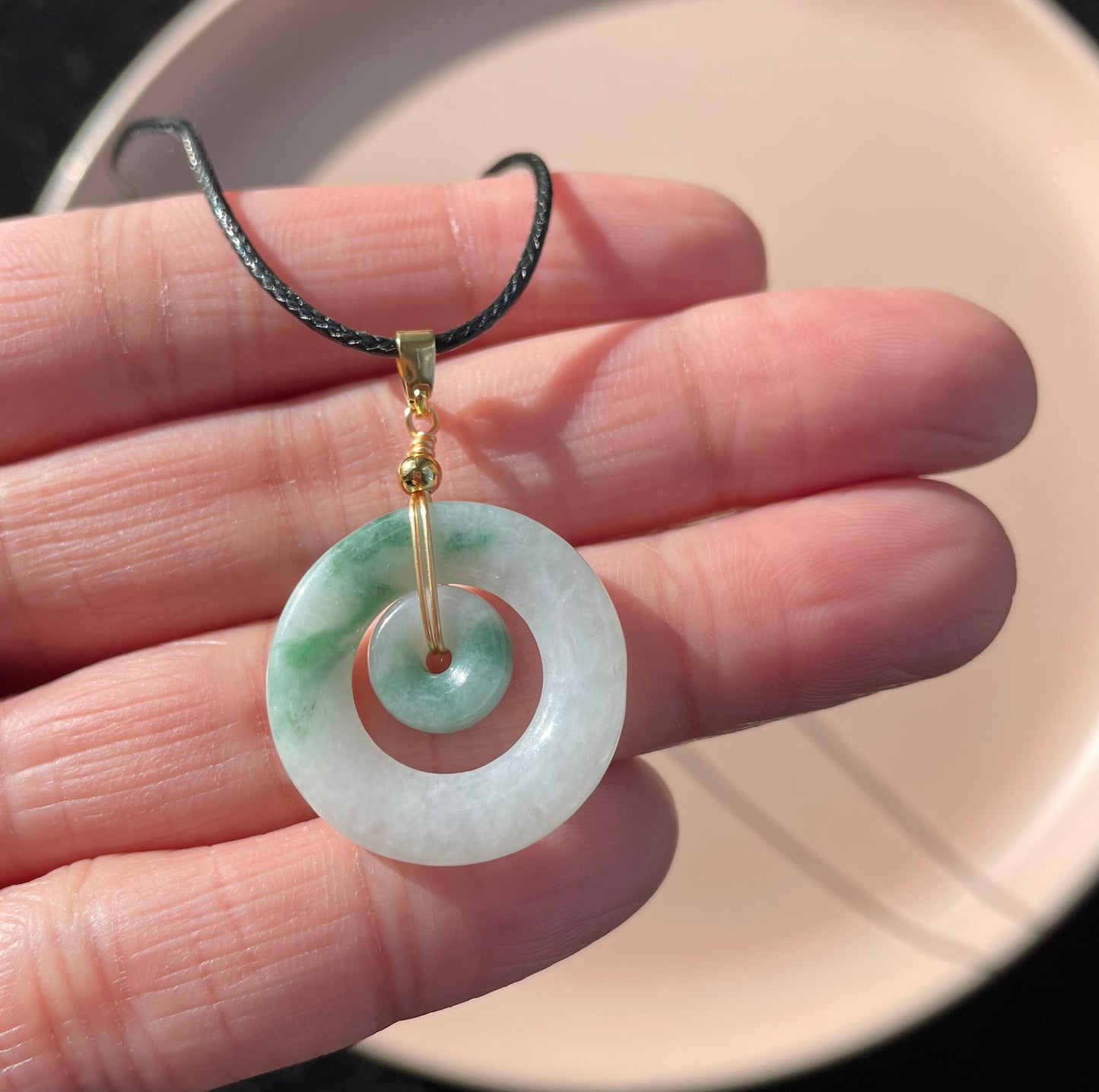 Jadeite Floating Green, 100% Untreated Certified Genuine Type A Burmese Jadeite, Child and Mother Ring Pendant Necklace Jadeite, Grade A Jadeite, Burma Jadeite