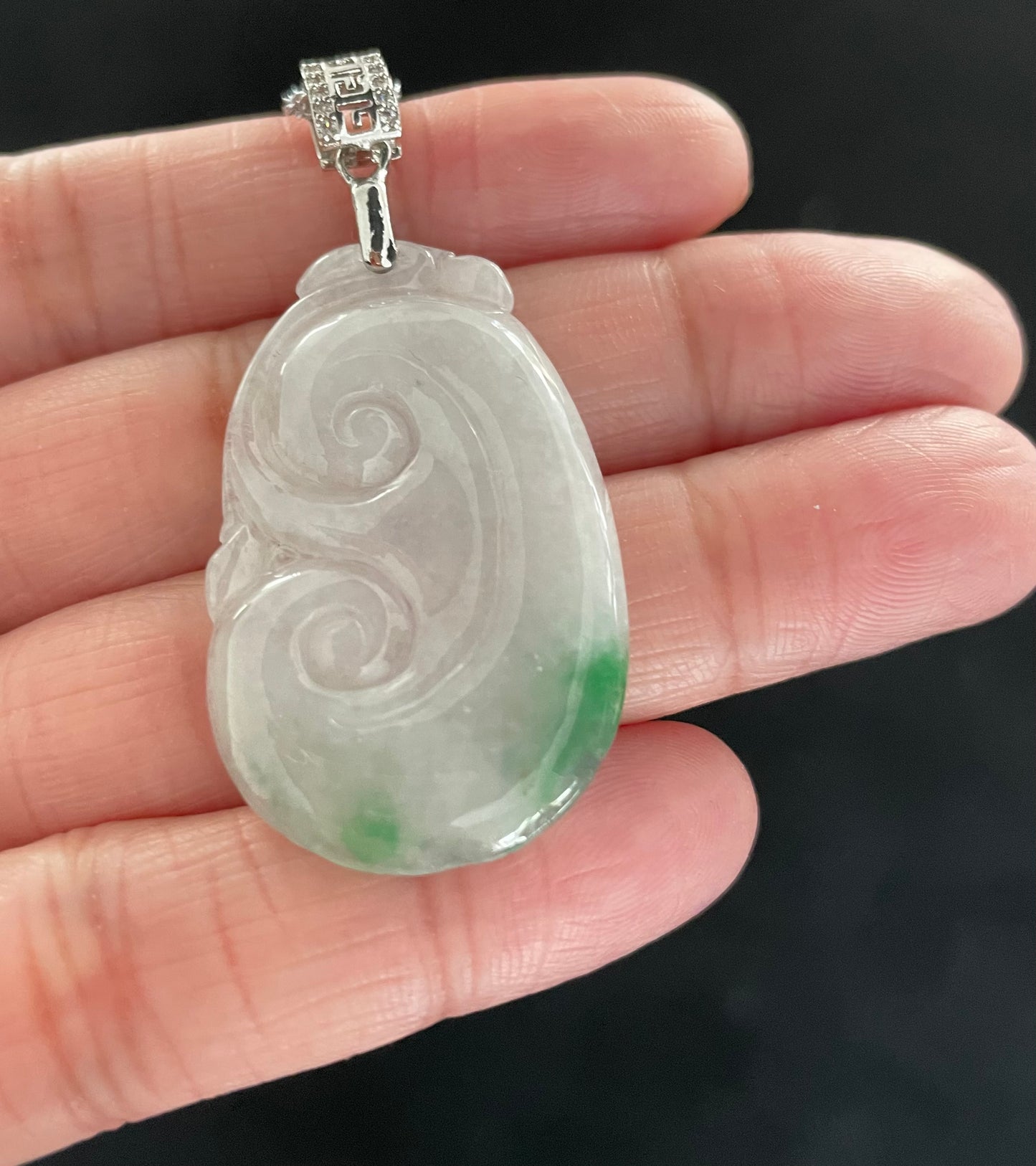 Milky Jadeite Floating Green, 100% Untreated Certified Genuine Type A Burmese Jadeite, Ruyi Jadeite Jade Pendant Necklace, Grade A Jadeite, Burma Jadeite