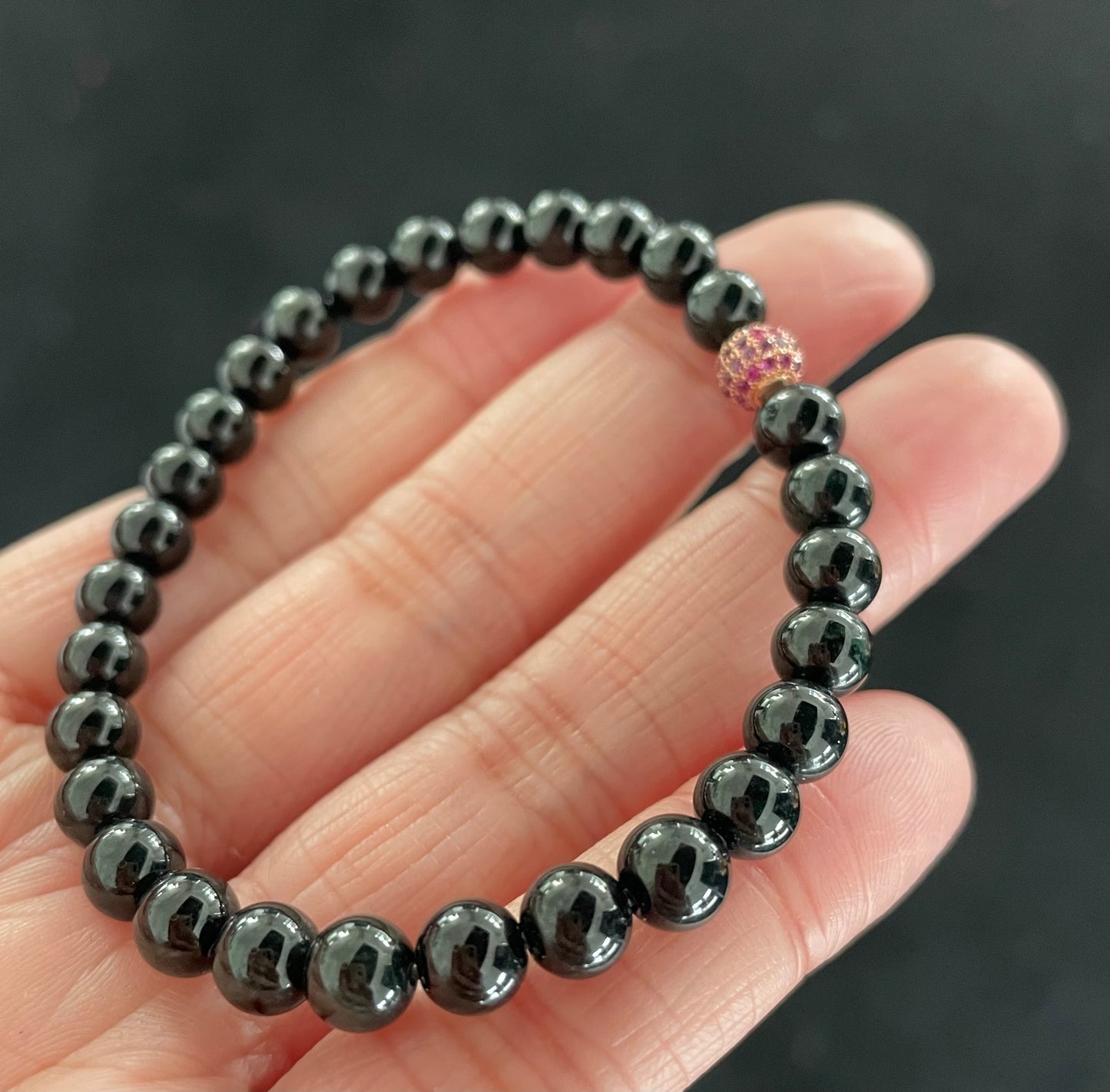 Black Jadeite, 100% Untreated Certified Genuine Type A Burmese Jadeite, Round Jadeite Jade Beads Bracelet, Grade A Jadeite, Burma Jadeite