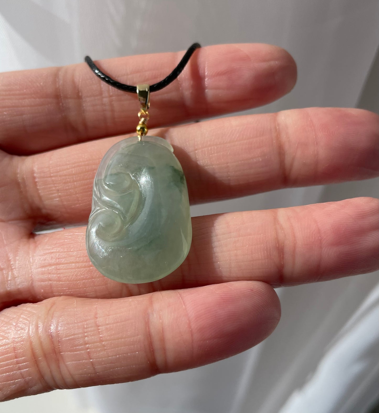 Icy Green Jadeite, 100% Untreated Certified Genuine Type A Burmese Jadeite, Ruyi Jadeite Jade Pendant Necklace, Grade A Jadeite, Burma Jadeite