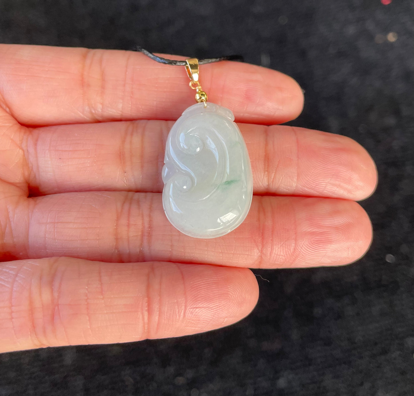 Icy Jadeite Floating Green, 100% Untreated Certified Genuine Type A Burmese Jadeite, Ruyi Jadeite Jade Pendant Necklace, Grade A Jadeite, Burma Jadeite