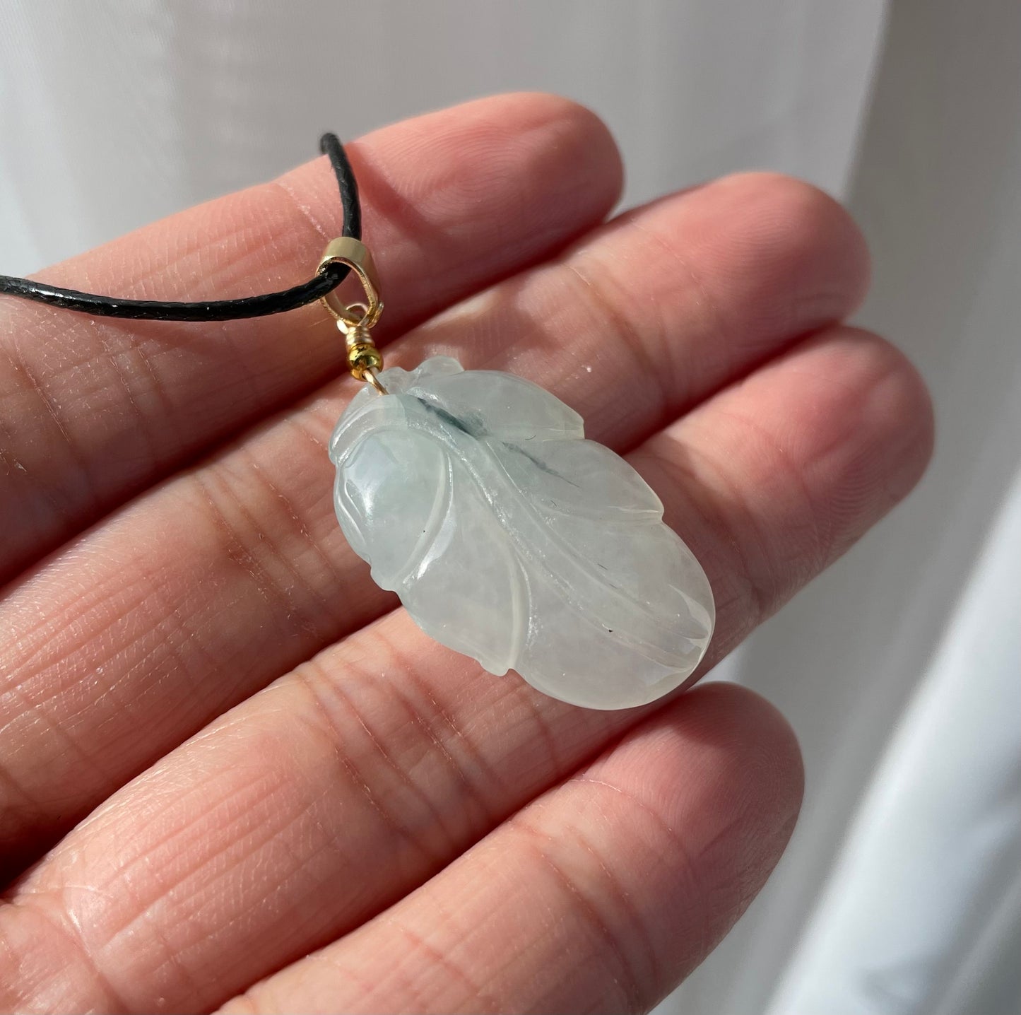 Icy Jadeite Floating Green, 100% Untreated Certified Genuine Type A Burmese Jadeite, Leaf Jadeite Jade Pendant Necklace, Grade A Jadeite, Burma Jadeite