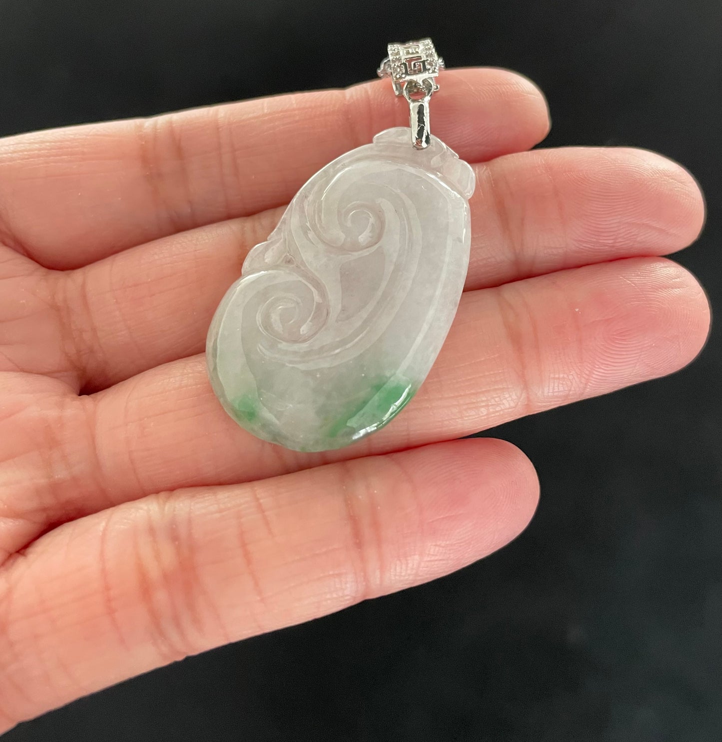 Milky Jadeite Floating Green, 100% Untreated Certified Genuine Type A Burmese Jadeite, Ruyi Jadeite Jade Pendant Necklace, Grade A Jadeite, Burma Jadeite