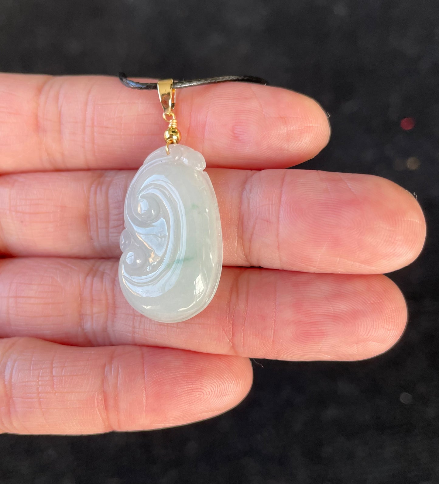 Icy Jadeite Floating Green, 100% Untreated Certified Genuine Type A Burmese Jadeite, Ruyi Jadeite Jade Pendant Necklace, Grade A Jadeite, Burma Jadeite