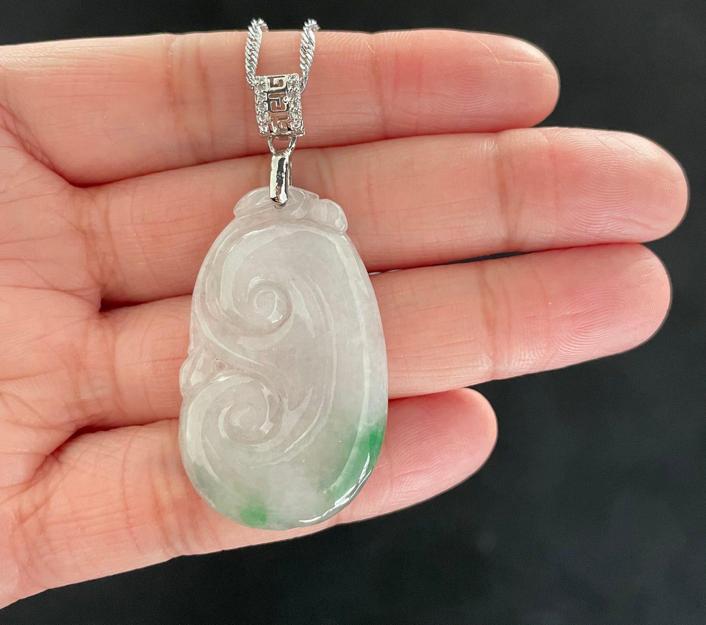 Milky Jadeite Floating Green, 100% Untreated Certified Genuine Type A Burmese Jadeite, Ruyi Jadeite Jade Pendant Necklace, Grade A Jadeite, Burma Jadeite