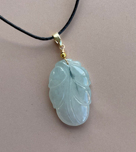 Icy Jadeite Floating Green, 100% Untreated Certified Genuine Type A Burmese Jadeite, Leaf Jadeite Jade Pendant Necklace, Grade A Jadeite, Burma Jadeite