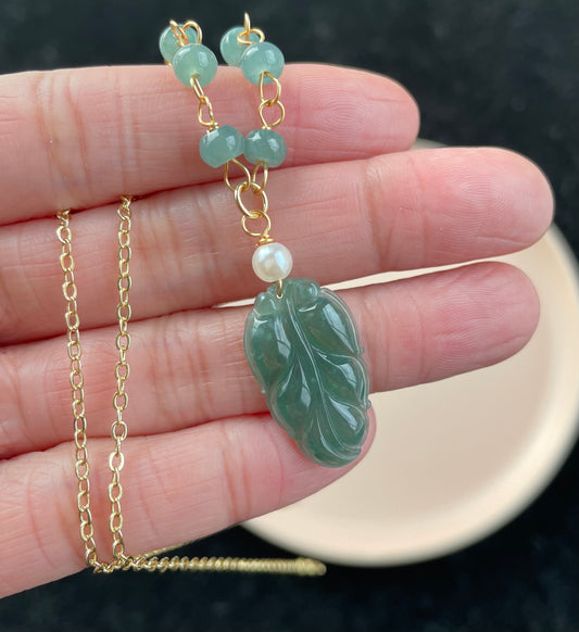 Icy Green Jadeite, 100% Untreated Certified Genuine Type A Guatemala Jadeite, Leaf Jadeite Jade Pendant Necklace, Grade A Jadeite, Guatemala Jadeite