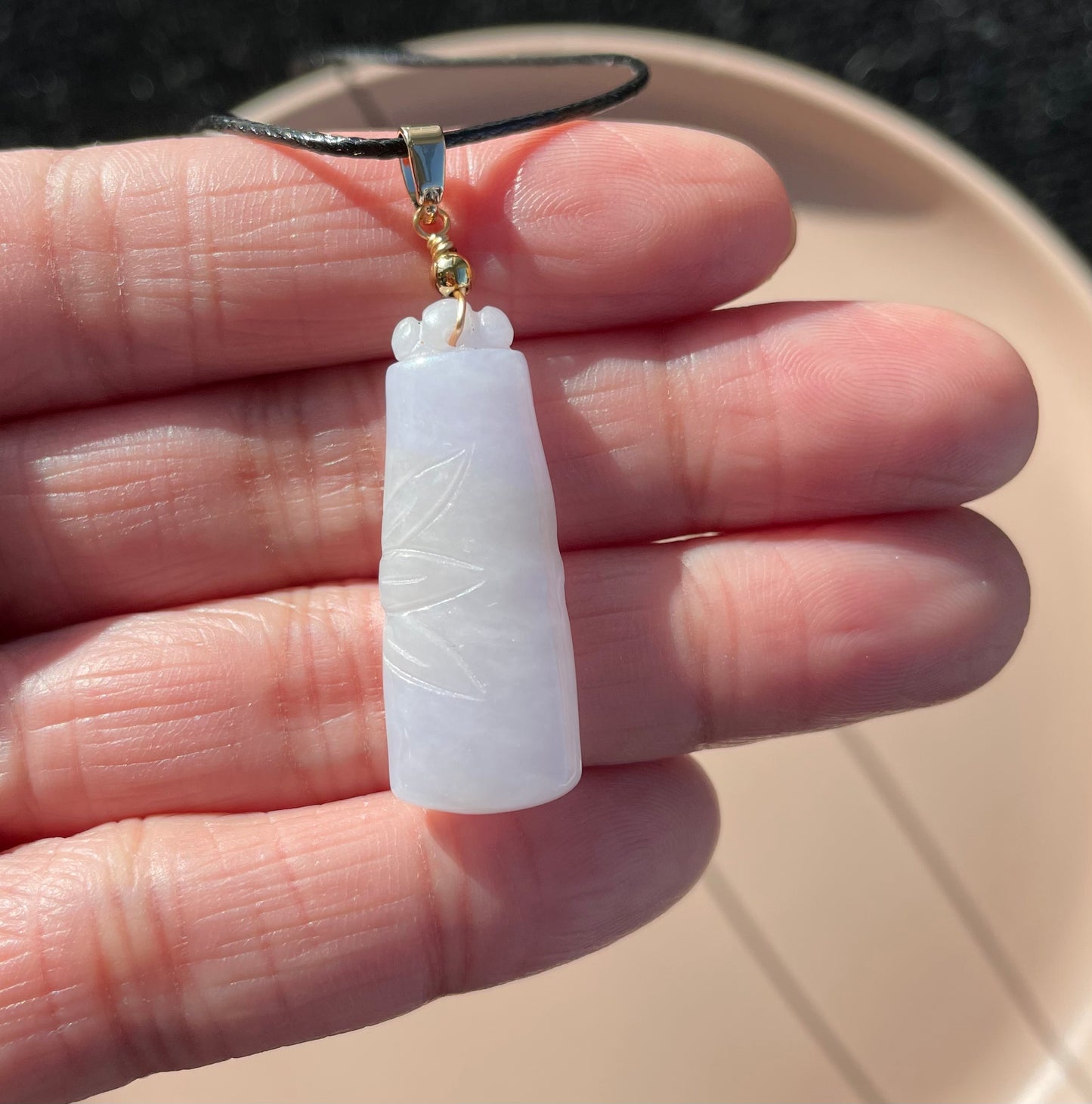 Light Lavender Jadeite, 100% Untreated Certified Genuine Type A Burmese Jadeite, Bamboo Jadeite Jade Pendant Necklace, Grade A Jadeite, Burma Jadeite