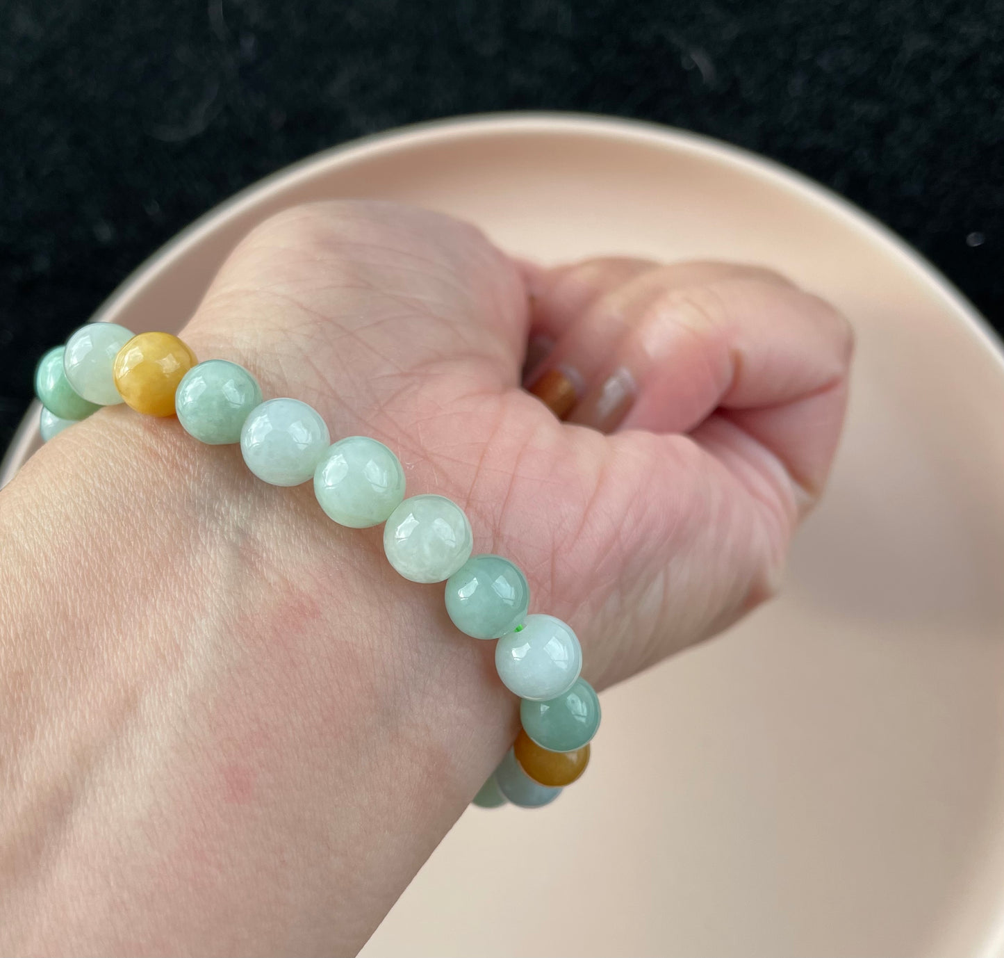 100% Untreated Certified Genuine Type A Burmese Jadeite, Round Jadeite Jade Beads Bracelet, Grade A Jadeite, Burma Jadeite