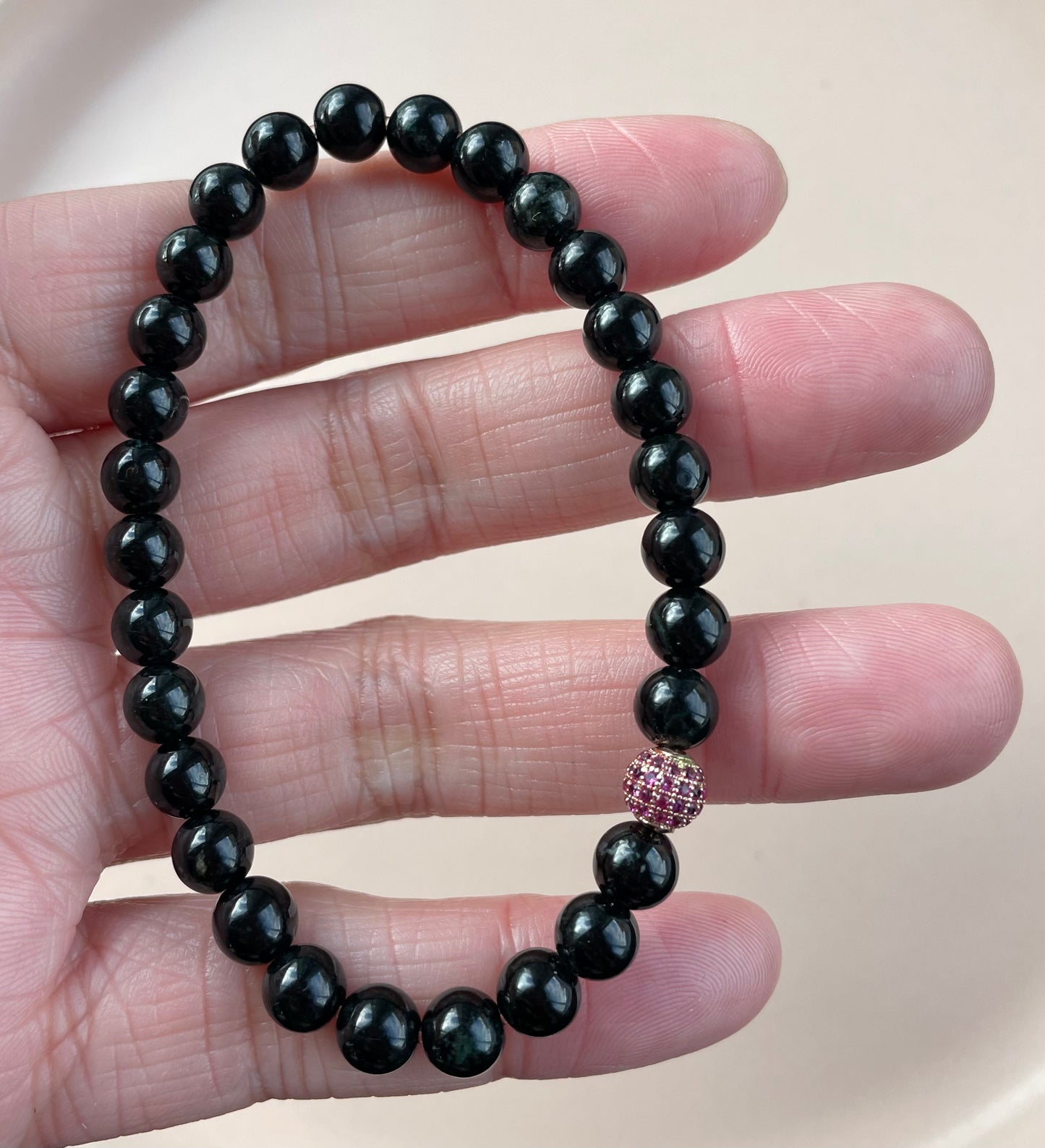 Black Jadeite, 100% Untreated Certified Genuine Type A Burmese Jadeite, Round Jadeite Jade Beads Bracelet, Grade A Jadeite, Burma Jadeite