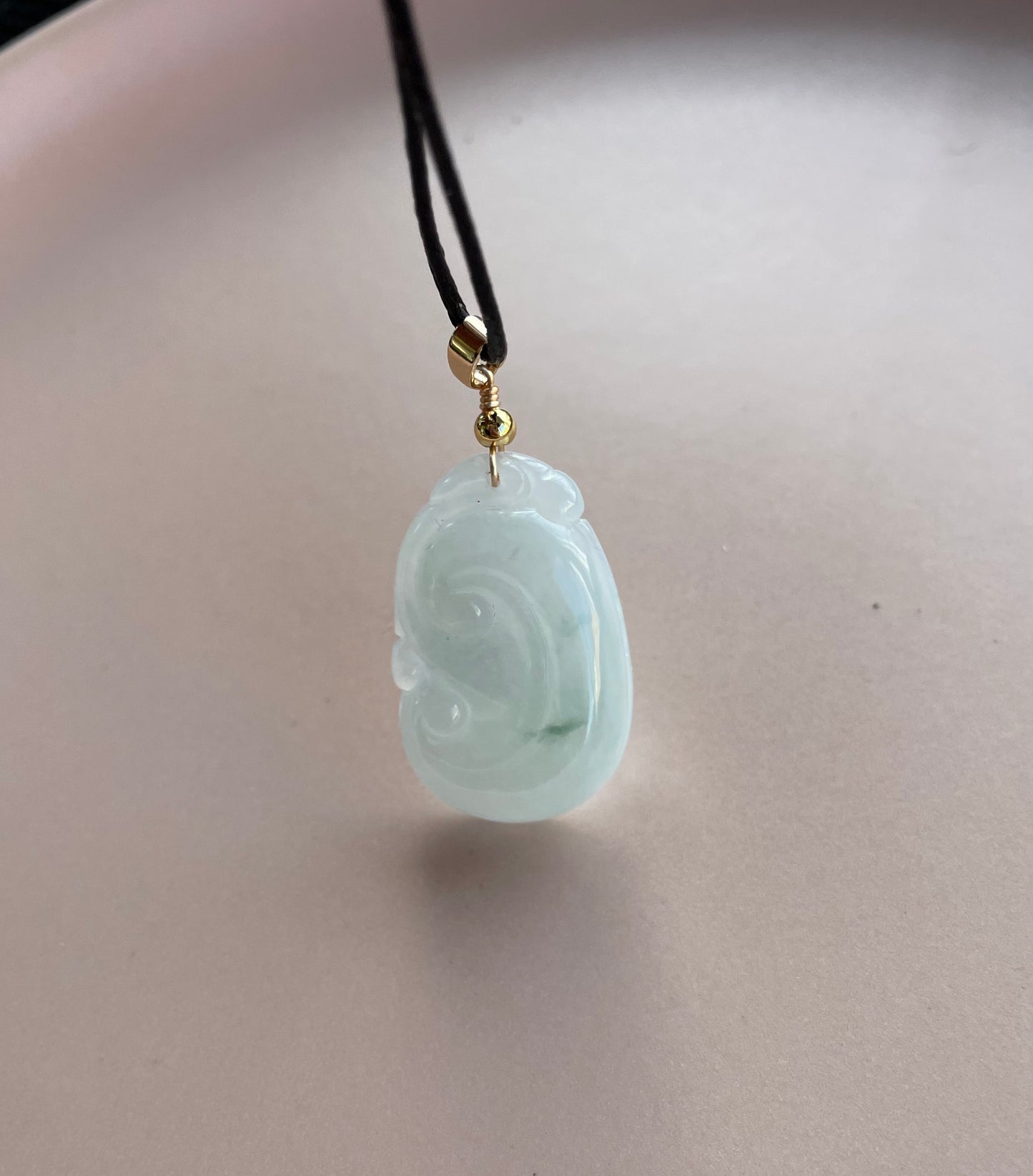 Icy Jadeite Floating Green, 100% Untreated Certified Genuine Type A Burmese Jadeite, Ruyi Jadeite Jade Pendant Necklace, Grade A Jadeite, Burma Jadeite