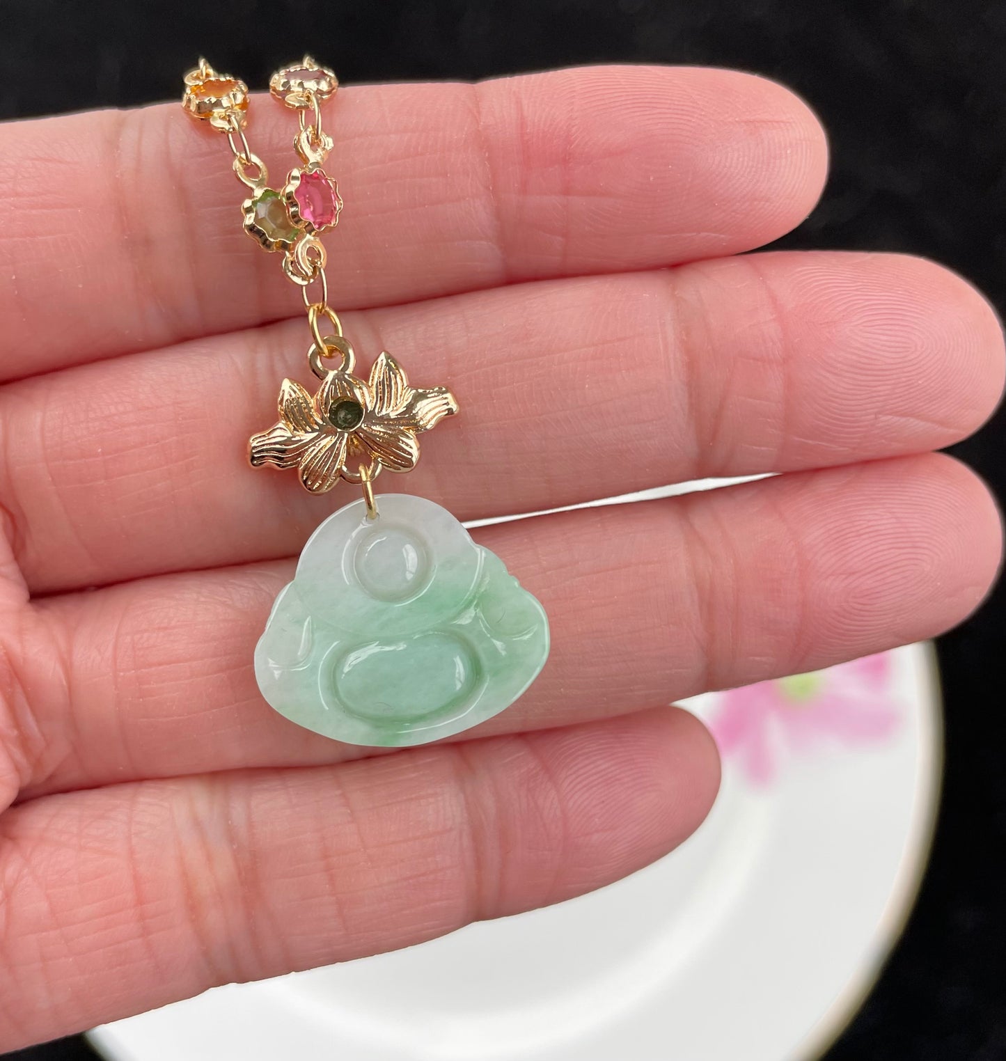 Green Jadeite, 100% Untreated Certified Genuine Type A Burmese Jadeite, Laughing Buddha Jadeite Jade Pendant Necklace, Grade A Jadeite, Burma Jadeite