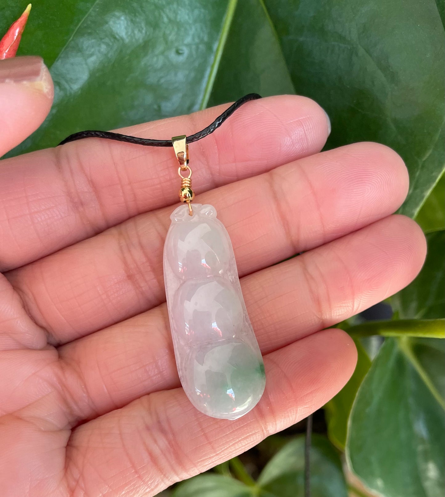 Milky Jadeite Floating Green, 100% Untreated Certified Genuine Type A Burmese Jadeite, Lucky Bean Jadeite Jade Pendant Necklace, Grade A Jadeite, Burma Jadeite