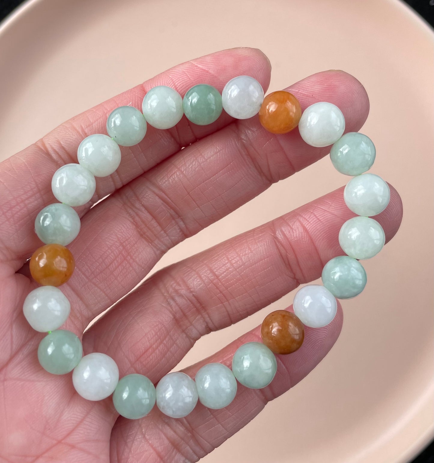 100% Untreated Certified Genuine Type A Burmese Jadeite, Round Jadeite Jade Beads Bracelet, Grade A Jadeite, Burma Jadeite